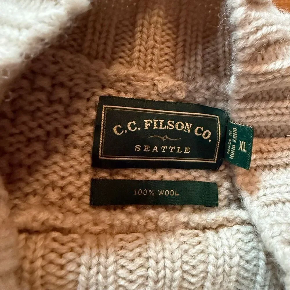 Vintage C.C. Filson Wool Sweater Men’s Fair Isle Nordic Cable Knit Mock Neck XL